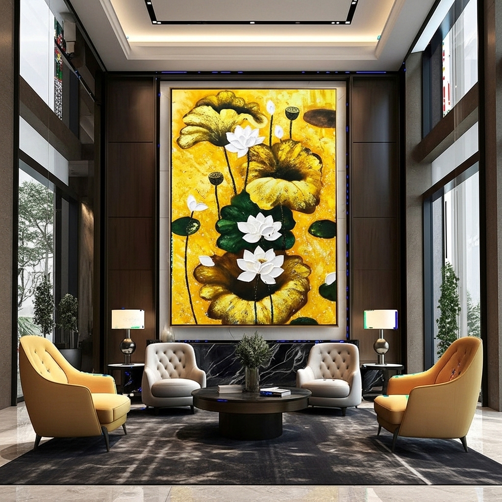 Tranh treo tường hoa sen vàng