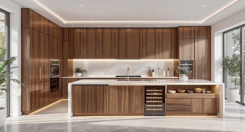 Tủ bếp gỗ công nghiệp phủ Veneer cao cấp Tủ bếp gỗ công nghiệp phủ Veneer cao cấp