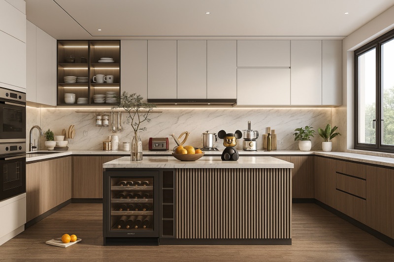 Tủ bếp gỗ công nghiệp có bàn đảo tại Thanh Hóa