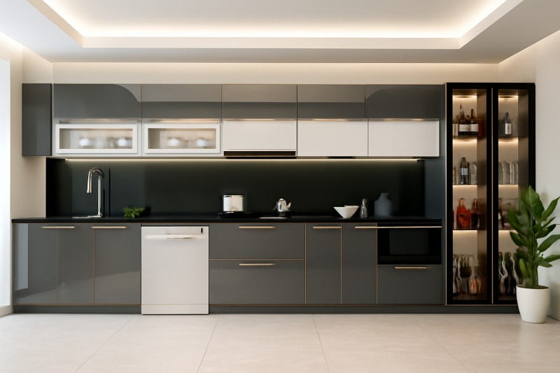 Tủ bếp inox cánh kính chữ I tại Thanh Hóa