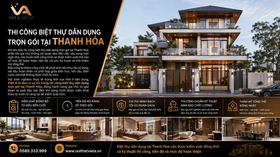 Thi công biệt thự dân dụng trọn gói cho công trình tại Thanh Hóa