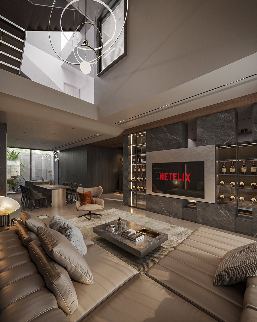 Phòng khách kết nối với bàn ăn