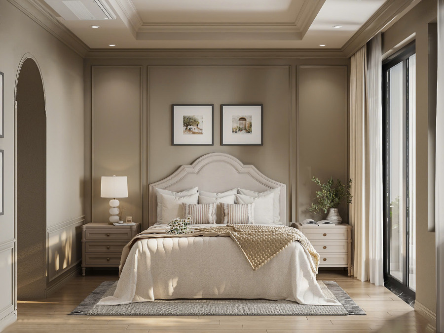 Giường phòng ngủ chính nhà chị Thương