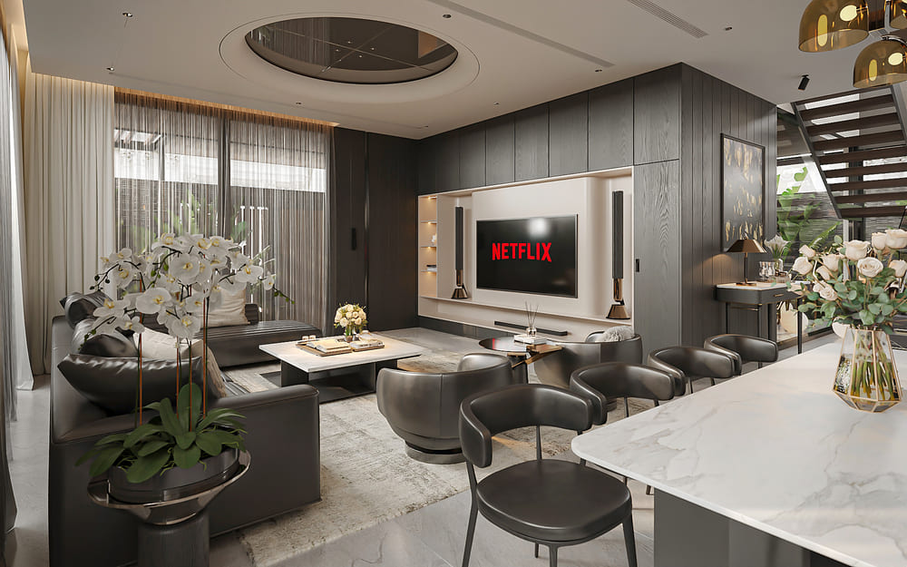 Góc nhìn từ bàn ăn ra phòng khách