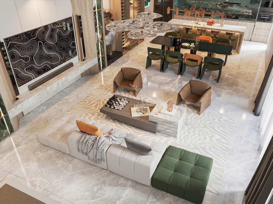 Toàn cảnh phòng khách tại biệt thự