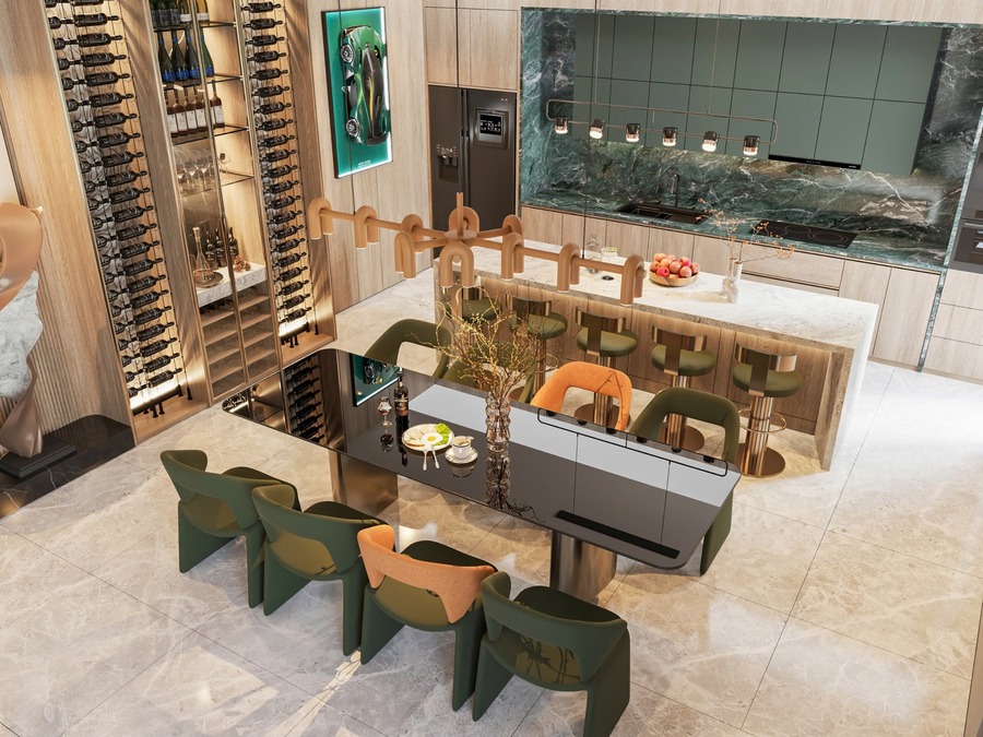 Toàn cảnh khu bếp tai biệt thự