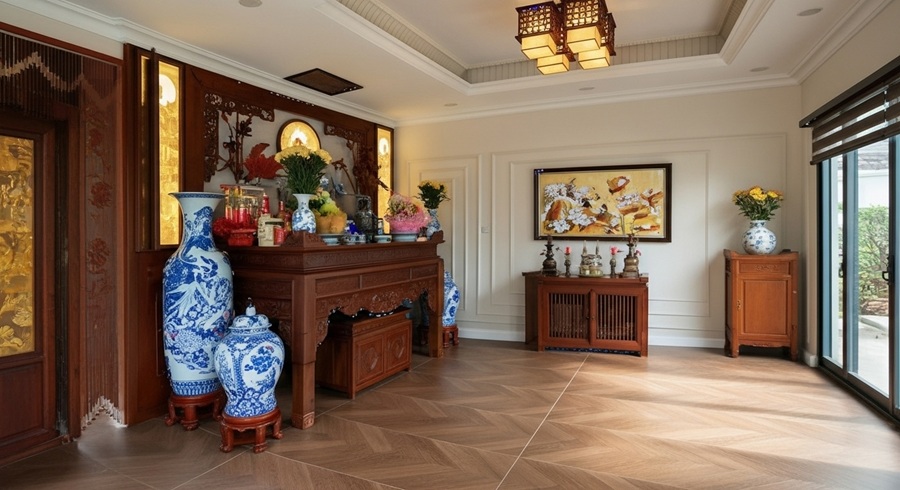 Phòng thờ nhà anh Phúc Vinhomes