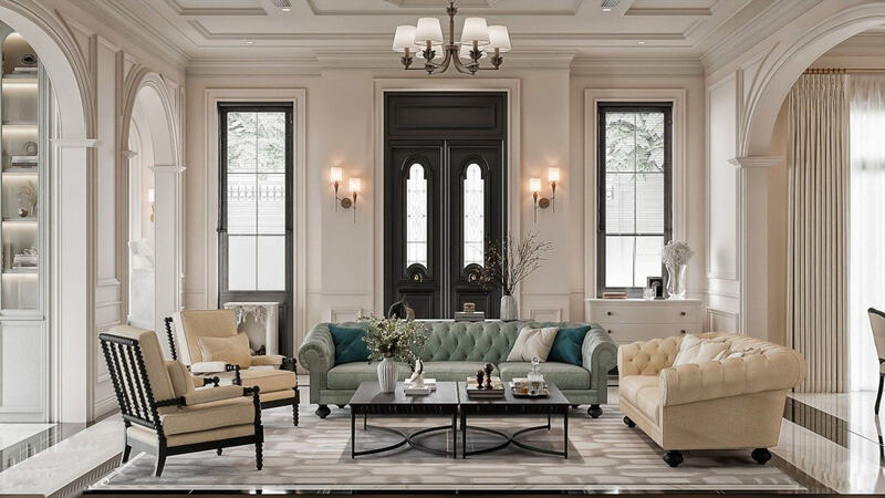 Phòng khách tại villa nhà anh Tân