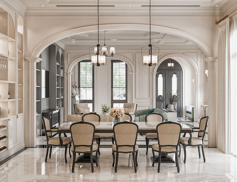 Khu bếp mở liên kết phòng khách