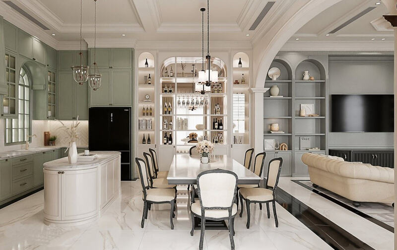 Khu bếp tại villa của anh Tân