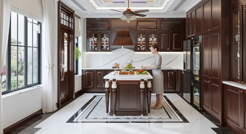 Không gian bếp rộng rãi nhà anh Khánh