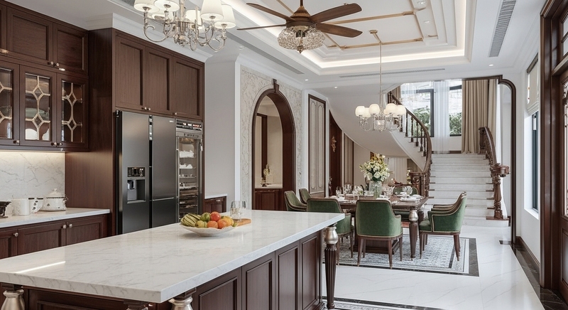 Không gian bếp rộng rãi nhà anh Khánh