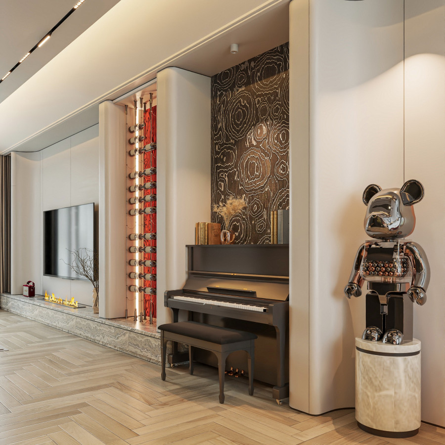 Không gian kết nối phòng khách và bếp tại biệt thự chú Hoàng